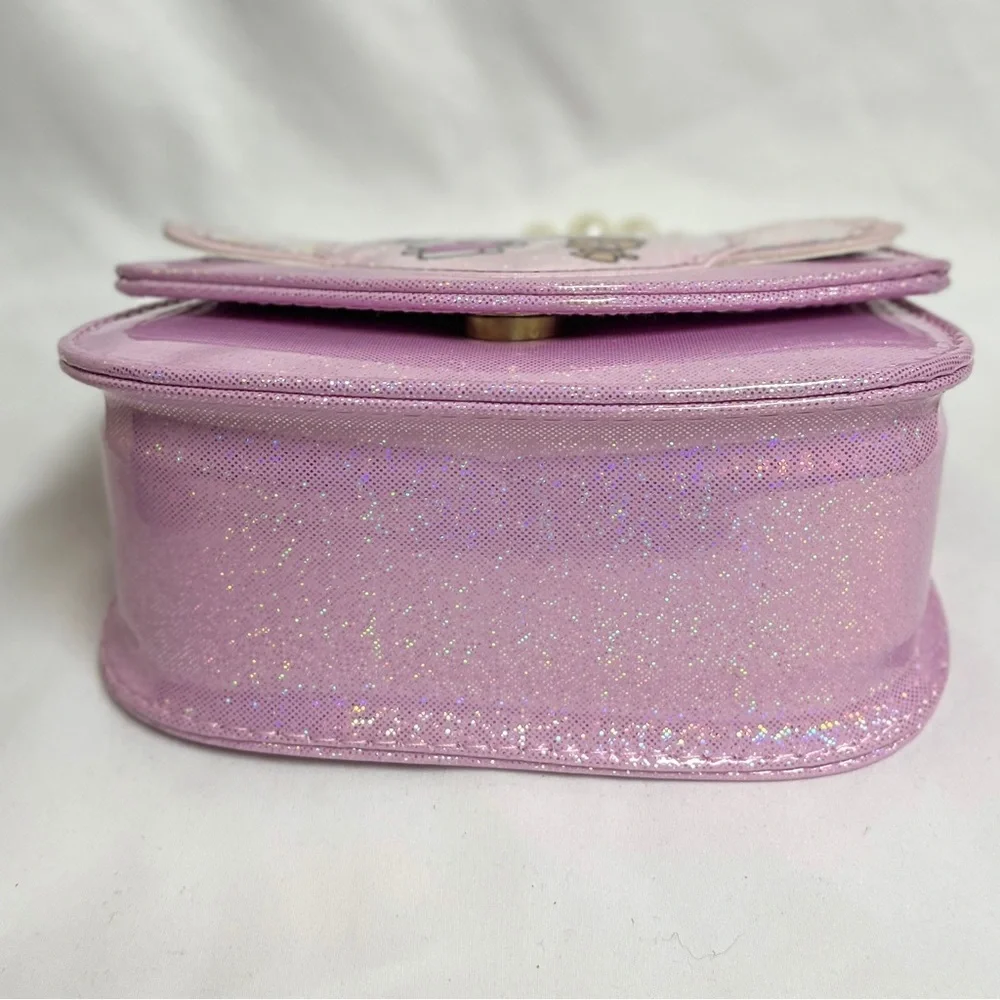 Hello Kitty Pink Glitter Purse, NIB, 6.5 x4.5”, crossbody strap incl, all ages
